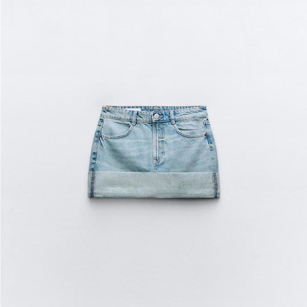 NWOT Zara Cuffed Denim Mini Skirt